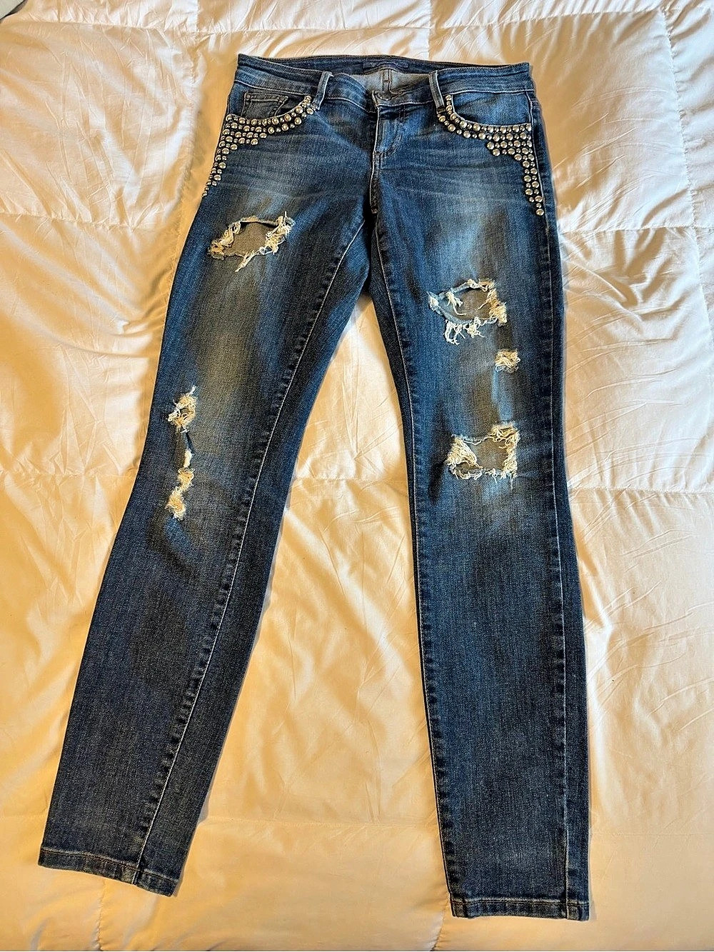 GUESS Women's Distressed Studded Kate Skinny Jeans Waist 27